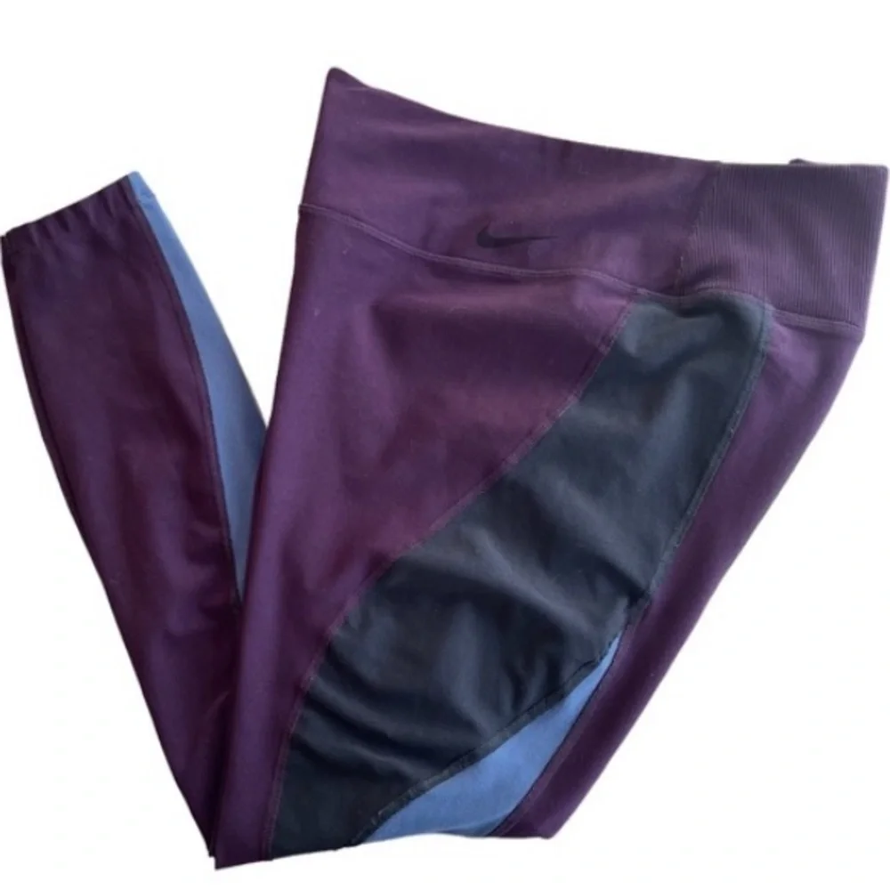 Nike Dri-Fit Power Legend Performance Athletic Leggings XL Burgundy Blue Black